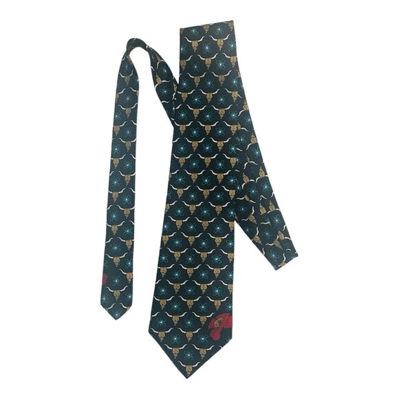 Barry Wells Necktie Silk Tie Cow Skull Georgia On My Mind II Print Vintage USA - Picture 1 of 7